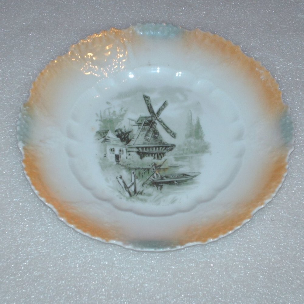 Lovely antique German porcelain plate of windmill